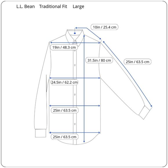 L.L. Bean Men Traditional Fit Men Large Regular Blue Button Up %100 Cotton Shirt - Picture 2 of 12